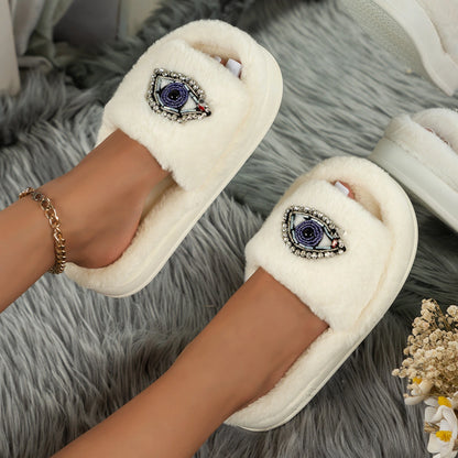 Big Eye Thick Soled Casual Cotton Slippers