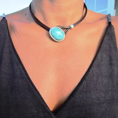 Vintage Leather Turquoise Necklace