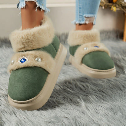 Rhinestone Embellished Cozy Cotton Shoes