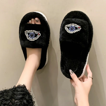 Big Eye Thick Soled Casual Cotton Slippers