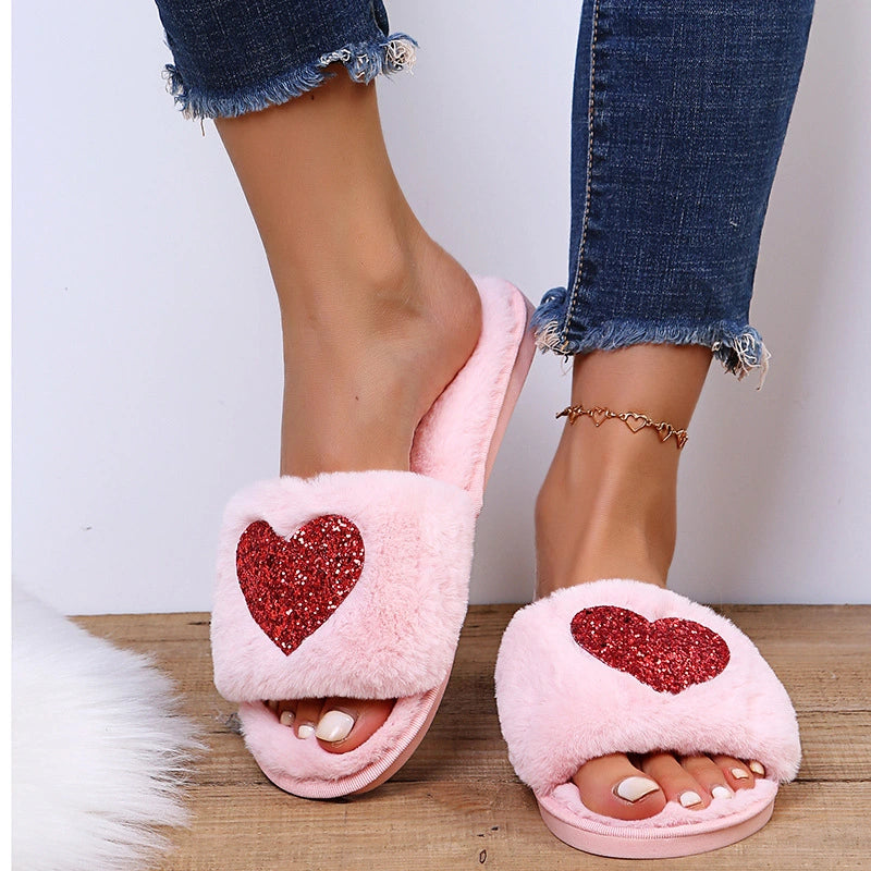 Shiny Heart Cotton Slippers