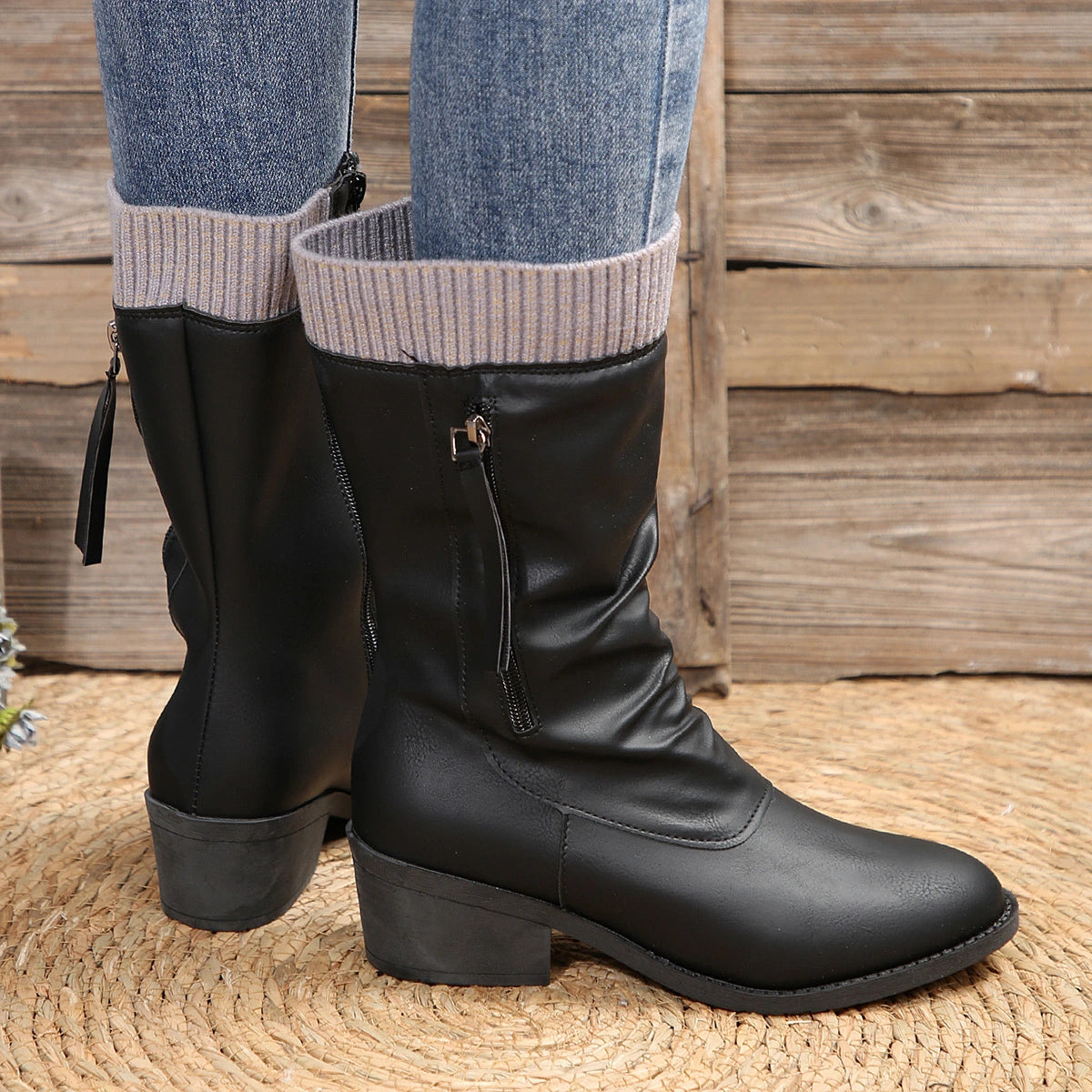 Raw Edge Side Zipper Martin Boots