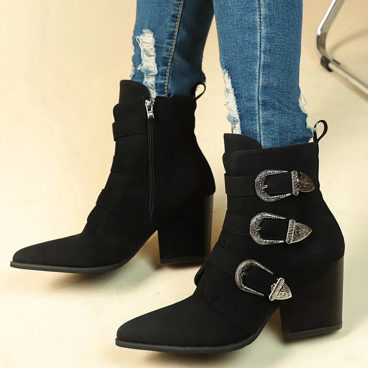 Vintage Chunky Heel Pointed Toe Boots