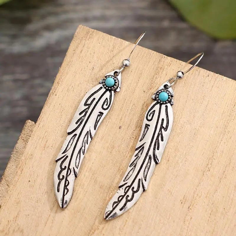 Vintage Feather Turquoise Earrings