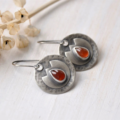 Vintage Round Water Drop Red Zircon Earrings