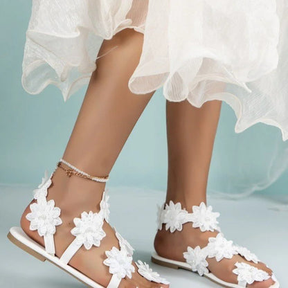 Floral Slip Toe  Flat Sandals