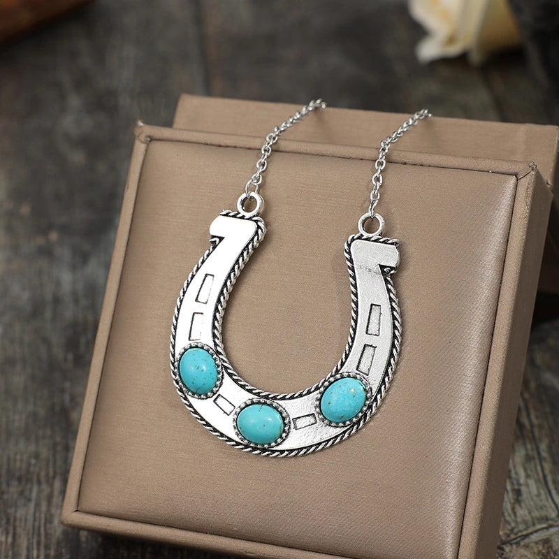 U Shaped Inlaid Turquoise Vintage Necklace