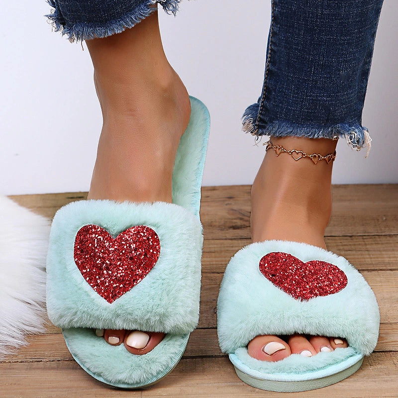 Shiny Heart Cotton Slippers