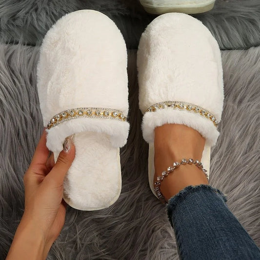 Warm Rhinestone Fashion Slippers