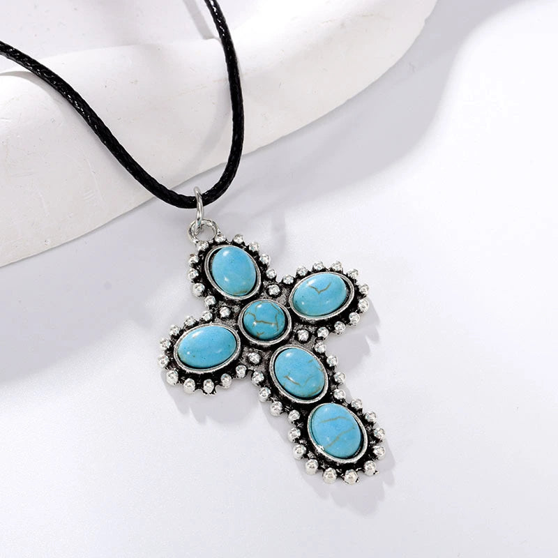 Vintage Turquoise Cross Necklace