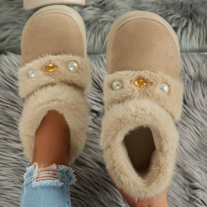 Rhinestone Embellished Cozy Cotton Shoes