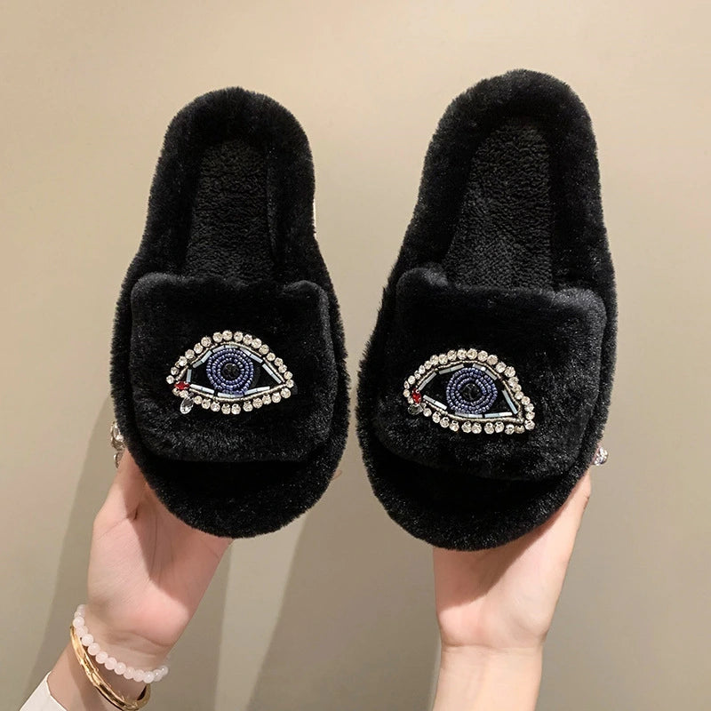 Big Eye Thick Soled Casual Cotton Slippers