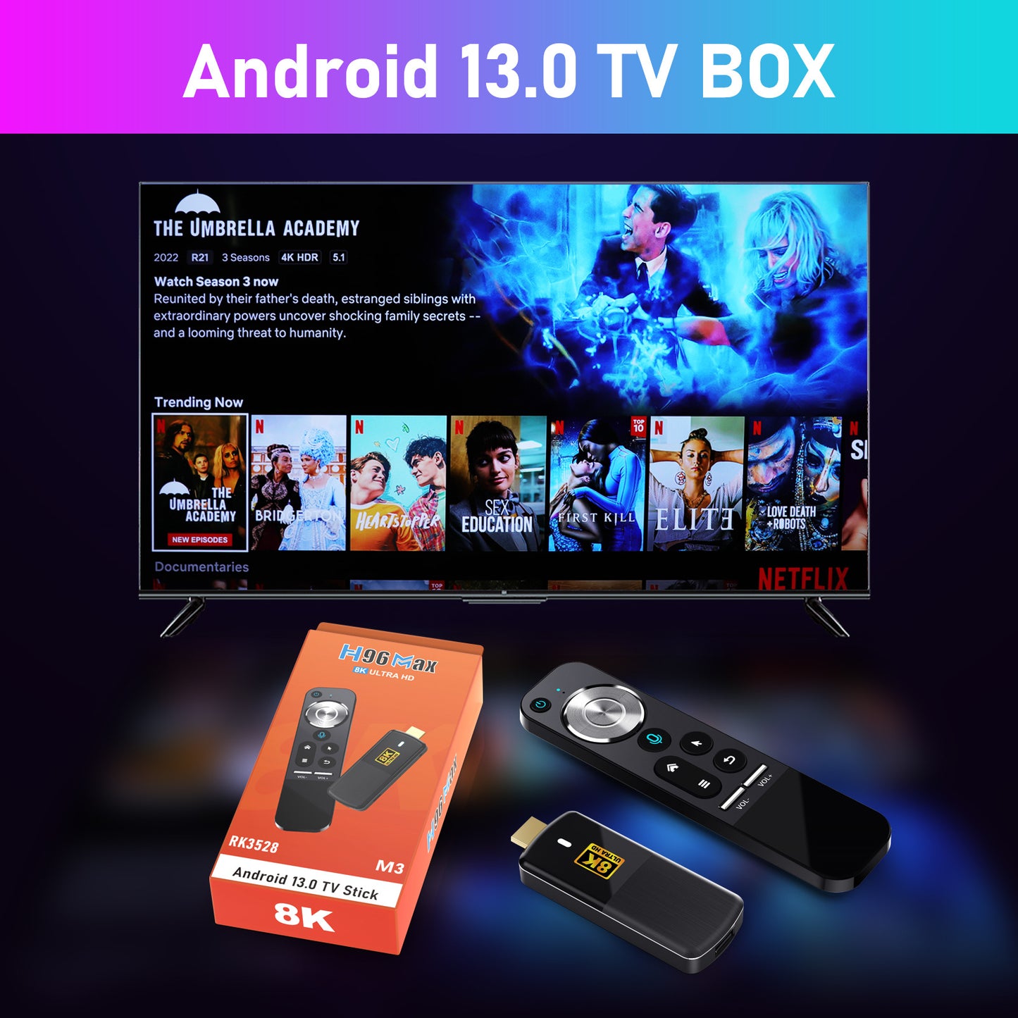 H96 Max M3 TV Stick Android 13 Smart TV Box WiFi6 HD 4K Voice Control RK3528 Set Top Box Media Player 2G 16G