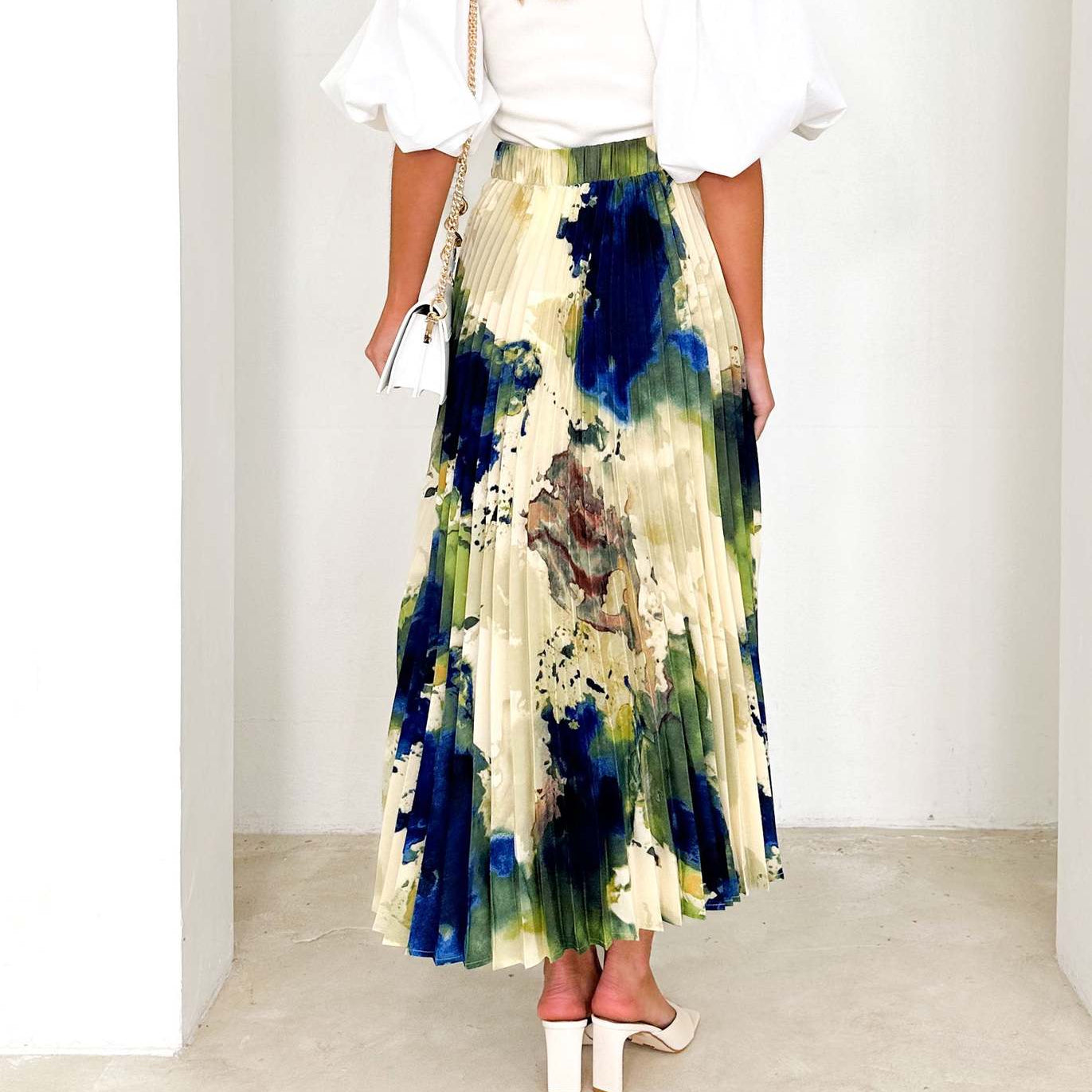 Oil Painting Print Pleated Skirt