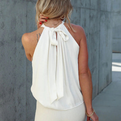 White Lace Up Halter Top