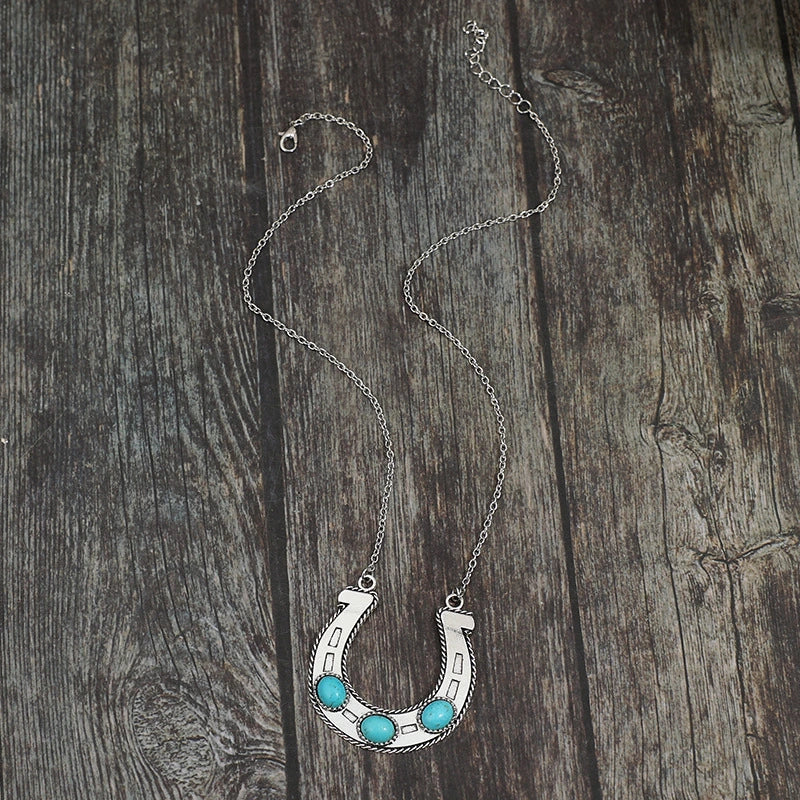 U Shaped Inlaid Turquoise Vintage Necklace