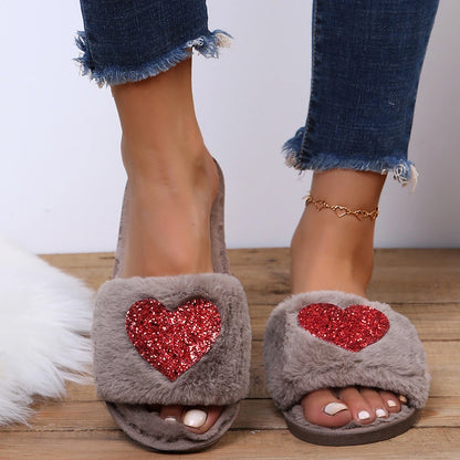 Shiny Heart Cotton Slippers