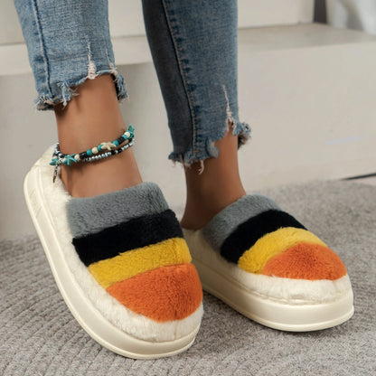 Rainbow Colorblock Plush Slippers