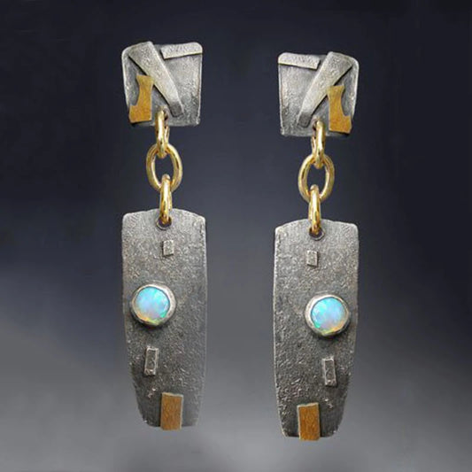 Tribal Opal Stone Geometric Dangle Earrings