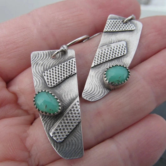 Vintage Geometric Engraved Drop Earrings