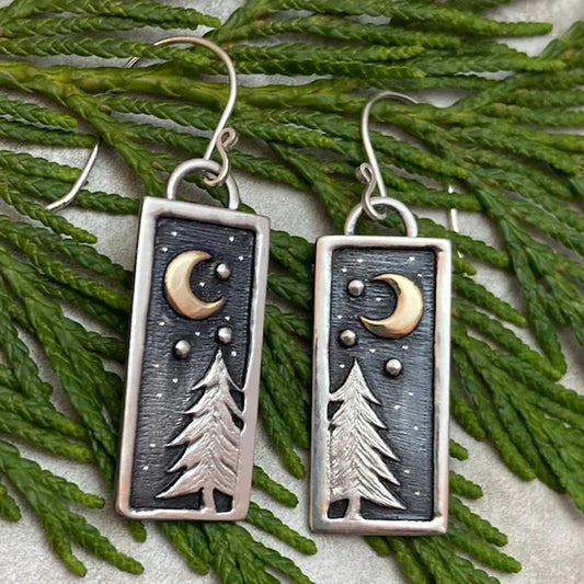 Vintage Moon Forest Star Earrings