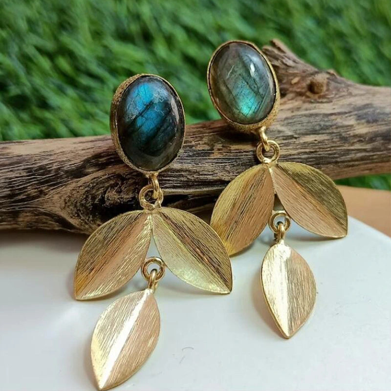 Vintage Moonstone Leaf Earrings
