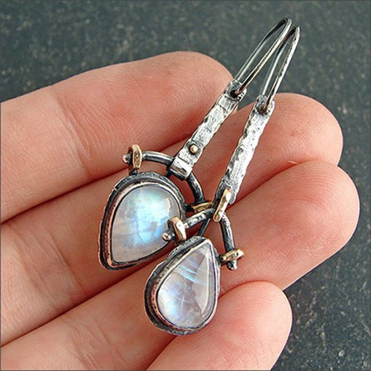 Vintage Water Drop Moonstone Earrings