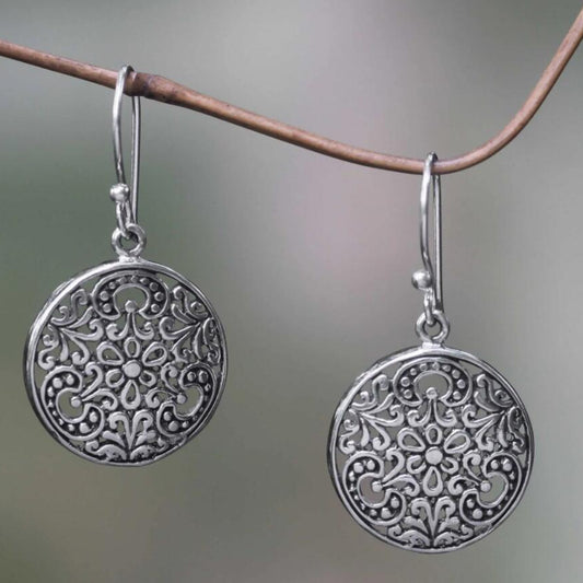 Ethnic Hollow Flower Round Metal Drop Earrings