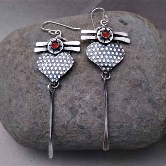 Sweet Love Heart Metal Long Drop Earrings