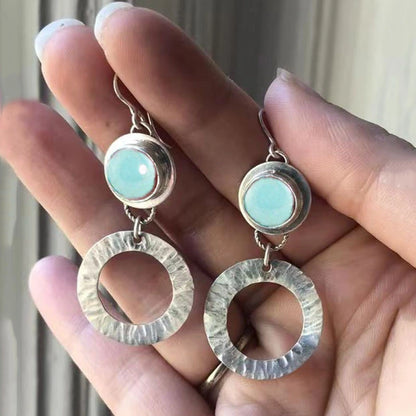 Round Blue Natural Stone Dangle Earrings