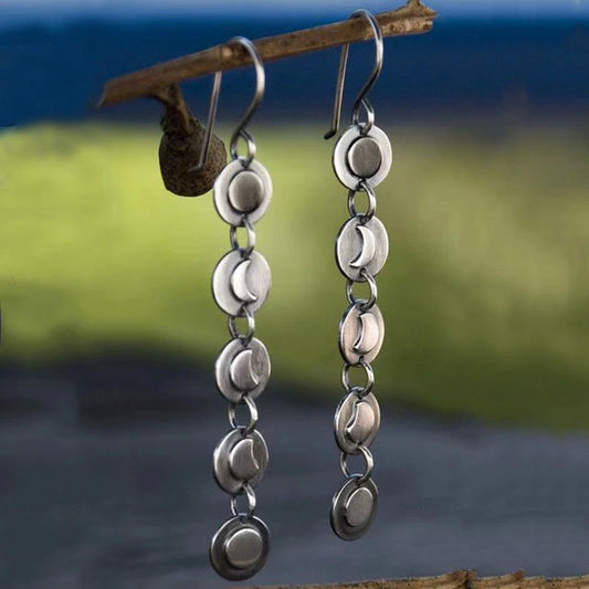 Long Moon Circle Metal Drop Earrings