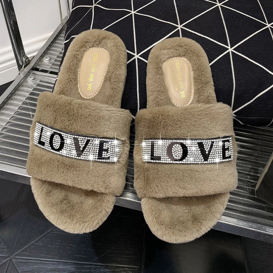 Fashion Rhinestone LOVE Word Casual  Slippers