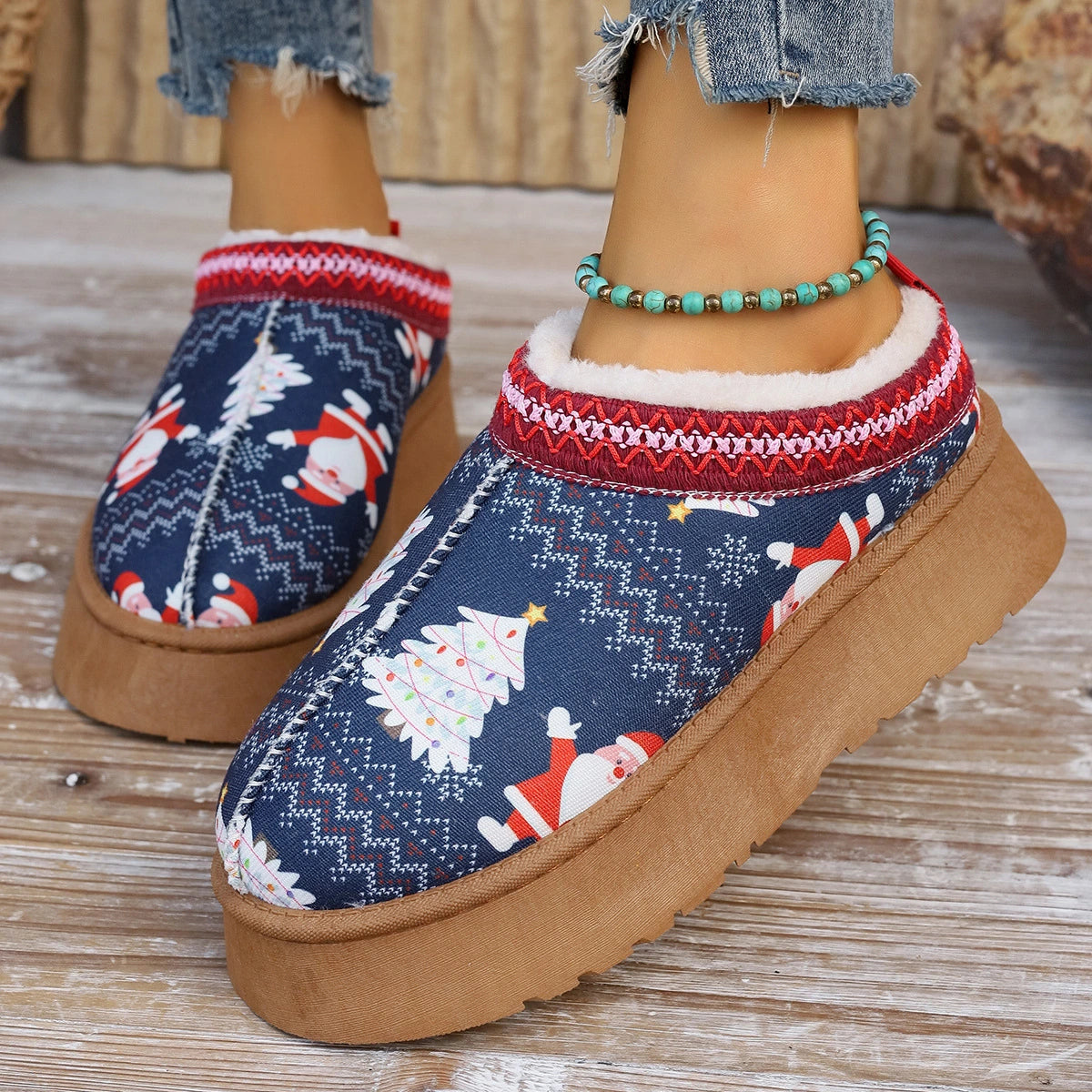 Ethnic Christmas Tree Chunky Snow Boots