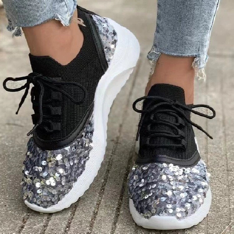 Sequin Fly Weave Breathable Lace Up Shoes