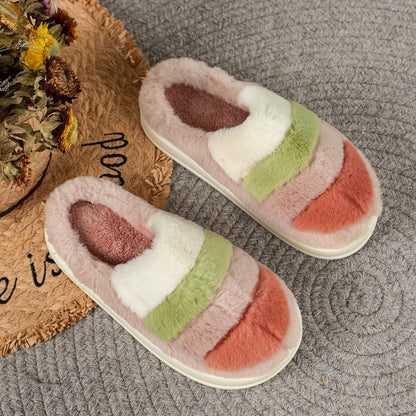 Rainbow Colorblock Plush Slippers