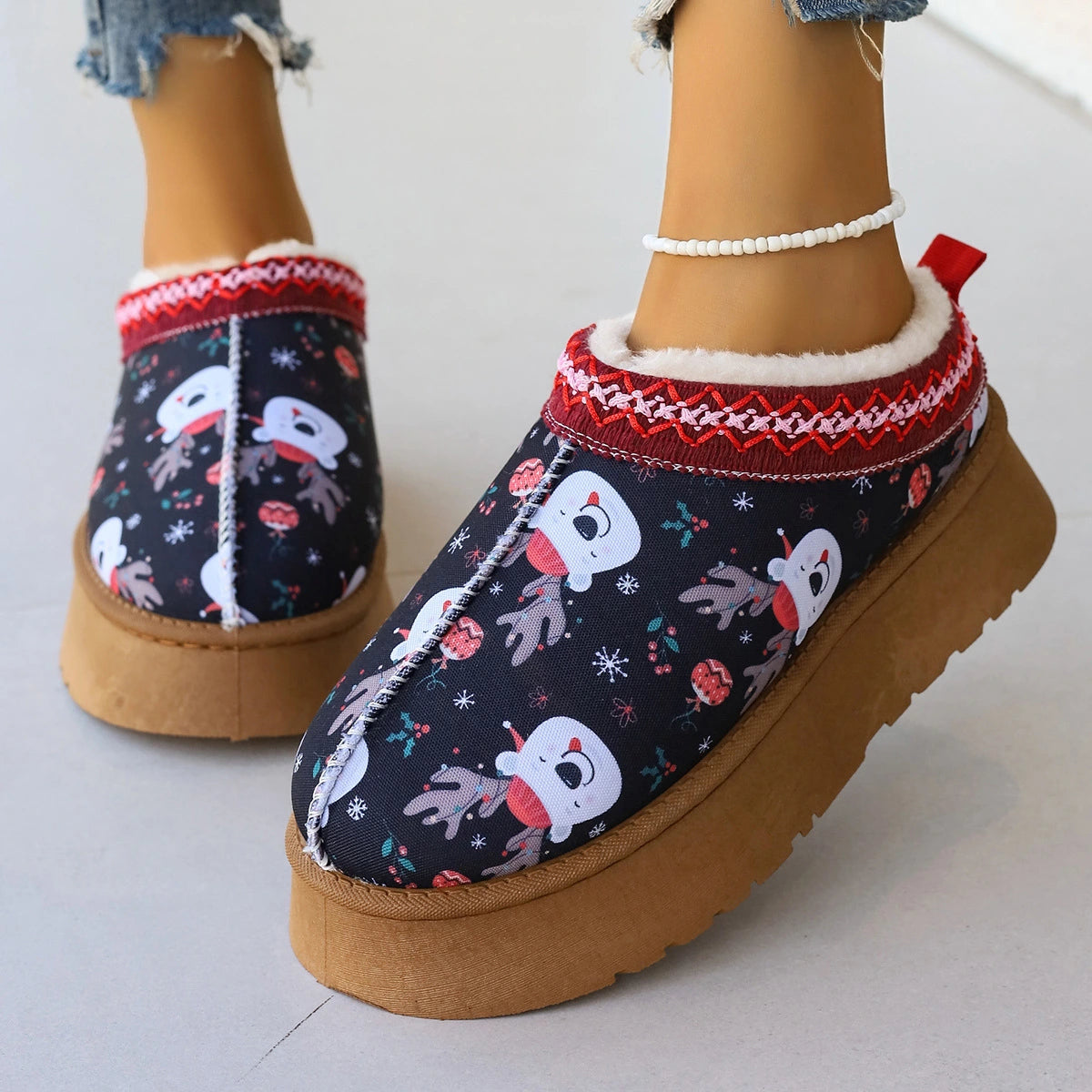 Ethnic Christmas Tree Chunky Snow Boots