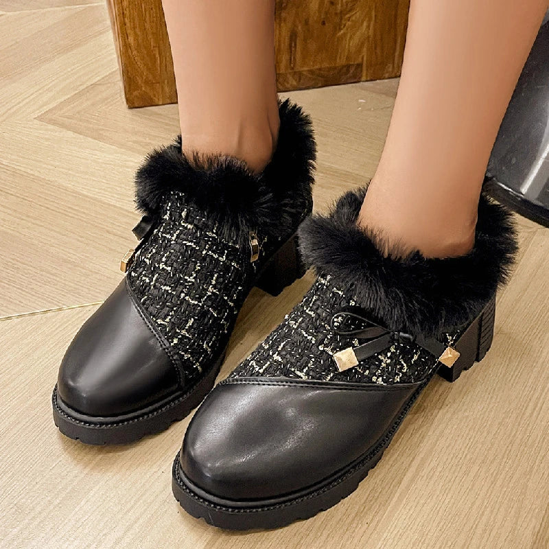 Women's Round Toe Thick Heel Cotton Boots