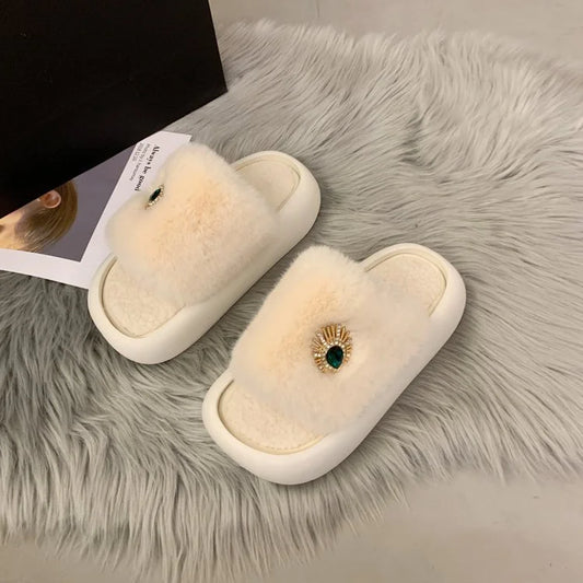 Rhinestone Thick Bottom Cotton Slippers