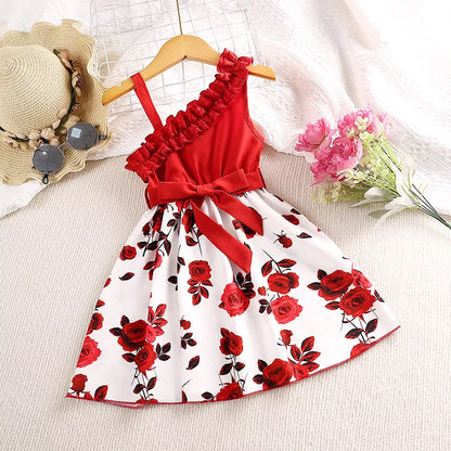 Vestido De Manga Corta Con Estampado De Verano Para Niñas