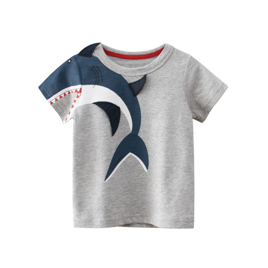 Camisetas de Tiburón de Manga Corta con Cuello Redondo para Niños