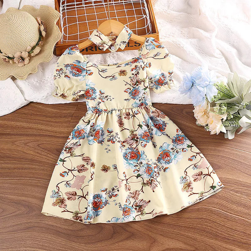 Vestido De Princesa Con Mangas Abullonadas Y Cuello Cuadrado De Flores Para Bebé Niña