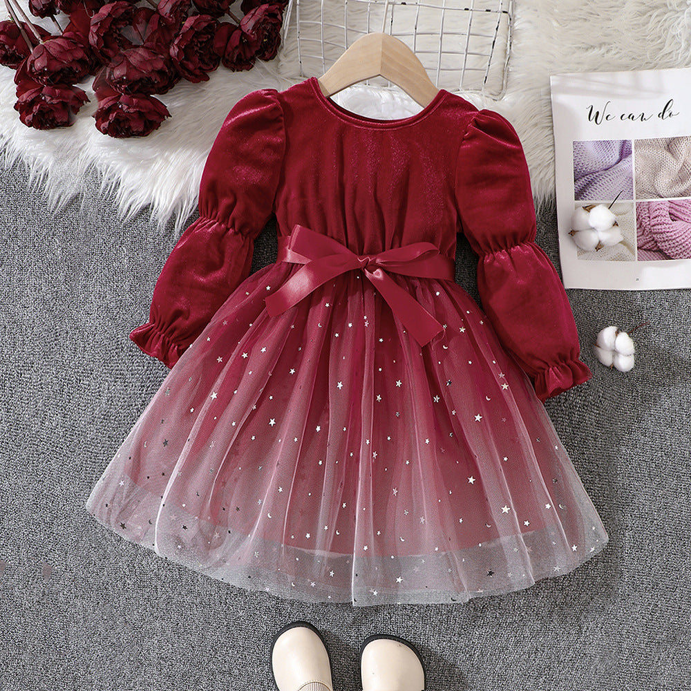 Vestido Otoñal De Princesa De Gasa Para Niñas