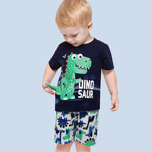 Conjunto de Playera y Pantalones Cortos para Niños con Estampado de Dinosaurio