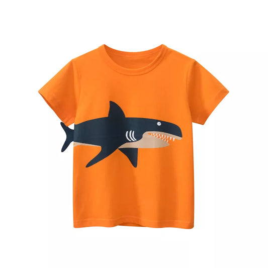 Camisetas de Tiburón de Manga Corta con Cuello Redondo para Niño