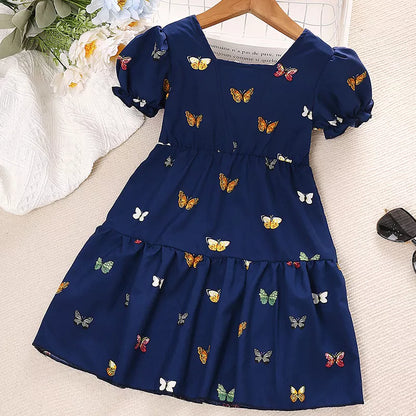 Vestido De Verano Para Bebé Niña Con Estampado De Mariposas Y Solapa De Encaje