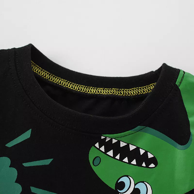 Camiseta De Manga Corta Con Estampado De Dinosaurios Para Niños En Verano