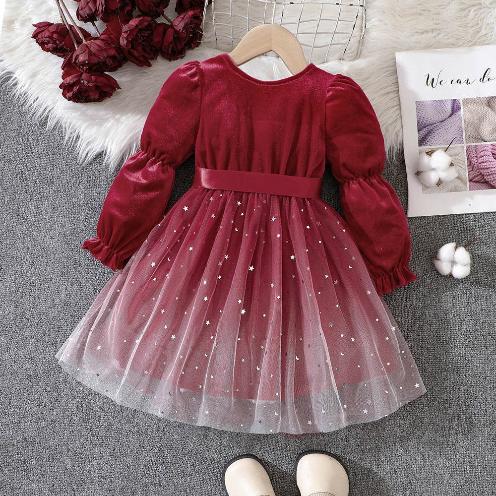 Vestido Otoñal De Princesa De Gasa Para Niñas