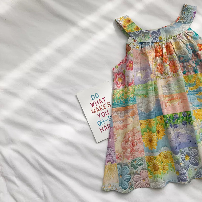 Vestido De Camisola Sin Mangas De Pintura Al Óleo Para Niñas En Verano