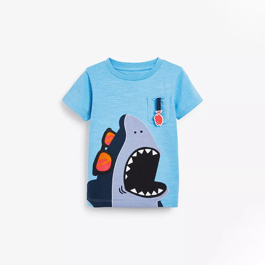 Camiseta de manga corta de verano para bebé niño con gafas de sol de tiburón