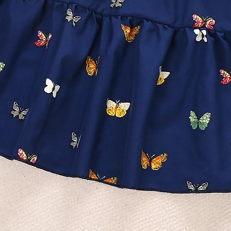 Vestido De Verano Para Bebé Niña Con Estampado De Mariposas Y Solapa De Encaje